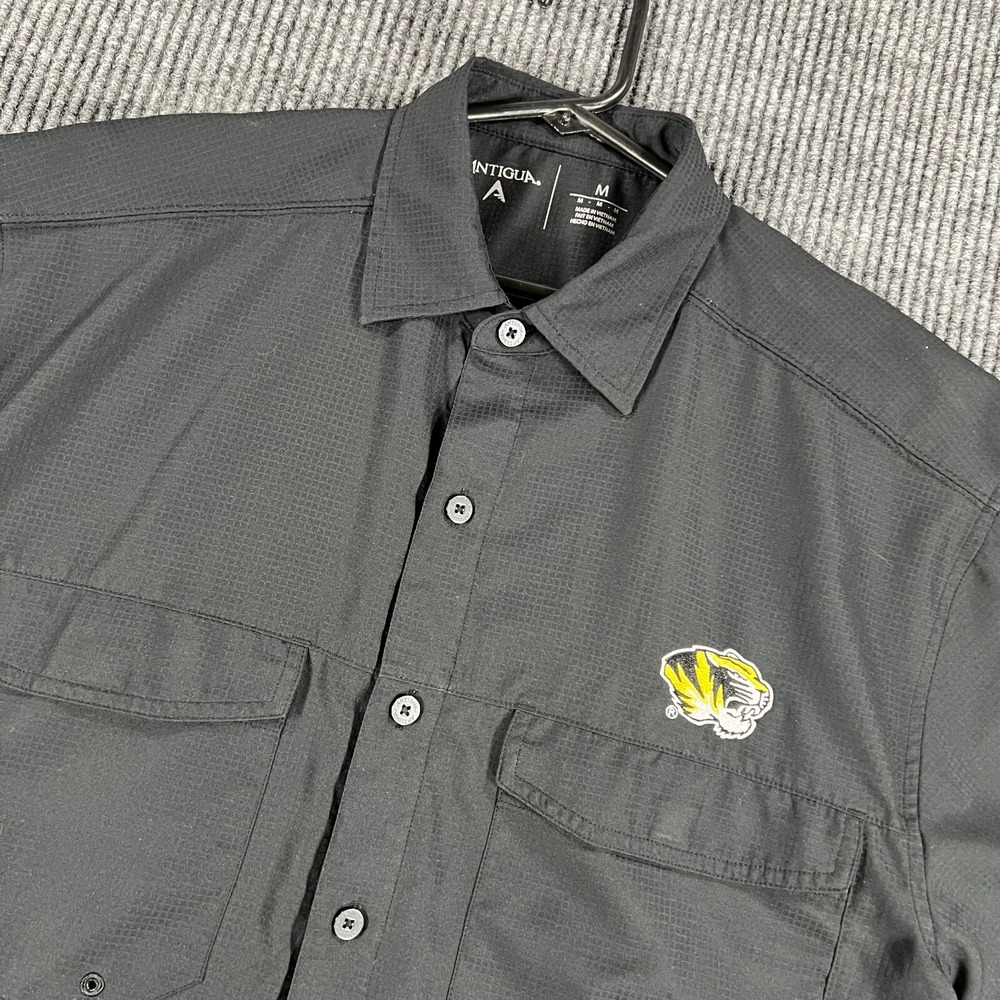 Missouri Tigers Mizzou Shirt Mens Medium Black Short Sleeve Button Up Antigua